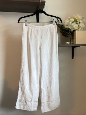 Caslon White Linen Wide-Leg Pants Boho Trim Size 2